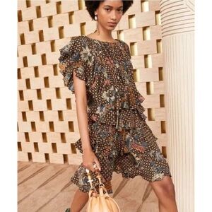 Ulla Johnson Ayla Dress Gerbera Print Ruffle 100% Silk Size 6 Ruffle Mini‎ Dress